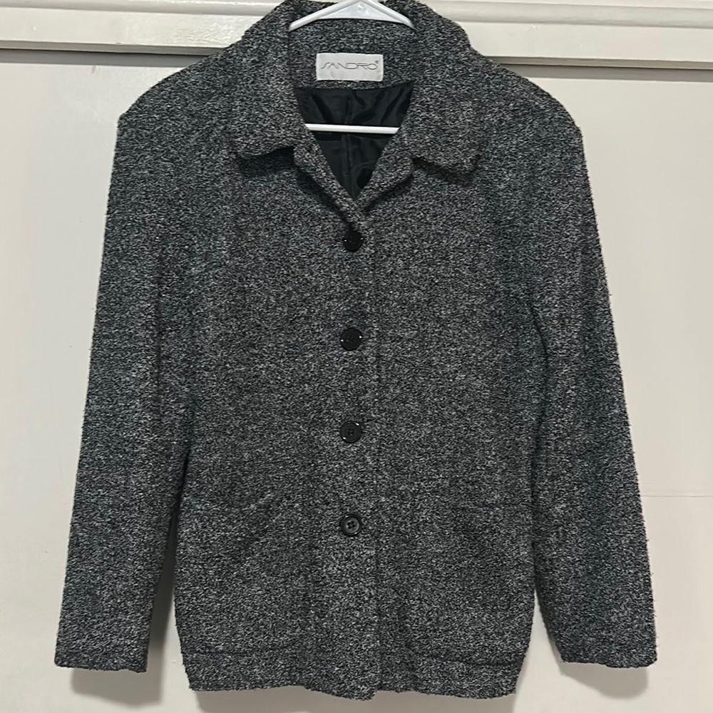 Sandro Wool Blend Blazer with Notched Lapel